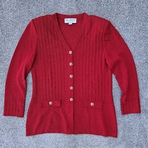 St. John Collection Jacket Ribbed Heavy Cardigan Brilliant Gold Buttons Size 12